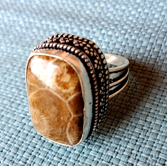 New Fossil Coral 925 Silver Ring. - Picture 8 of 10
